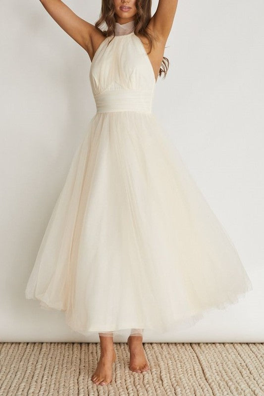 Tulle midi 2025 halter dress