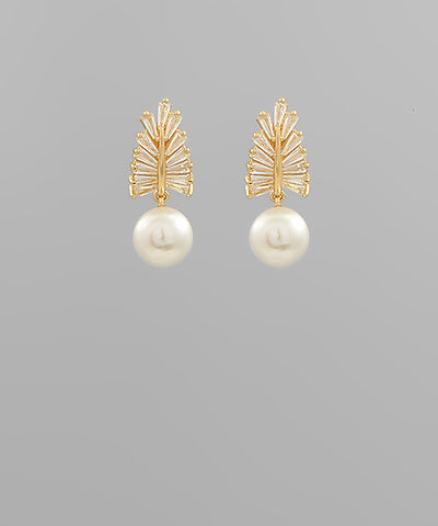 Crystal leaf & Pearl Earrings