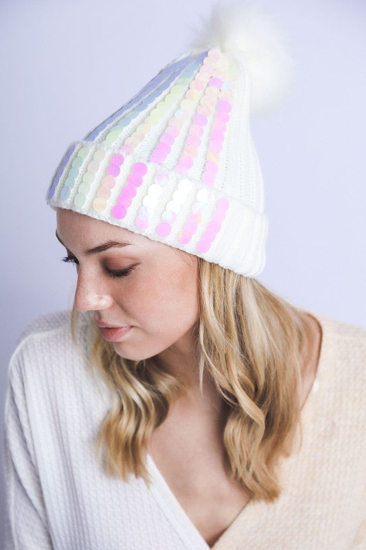 Sequin Pom Beanie