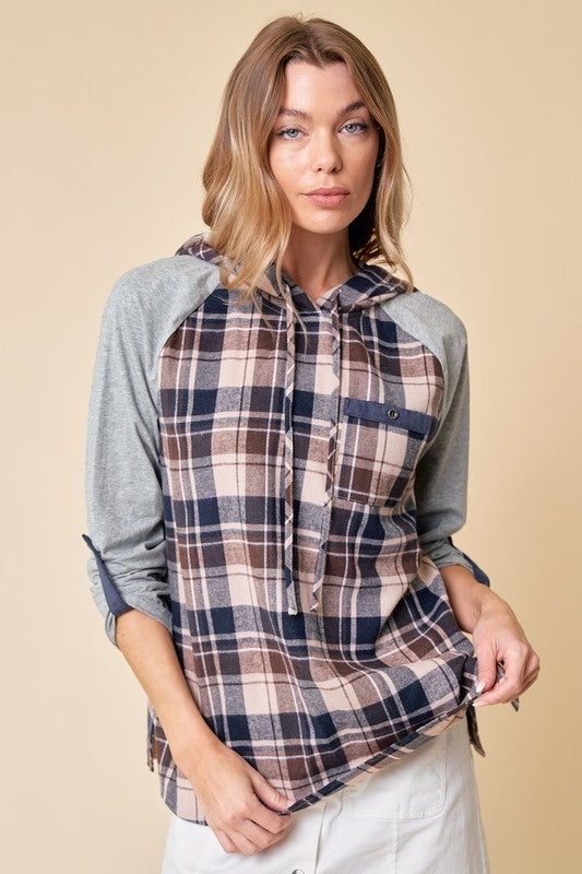 Hooded Plaid Top