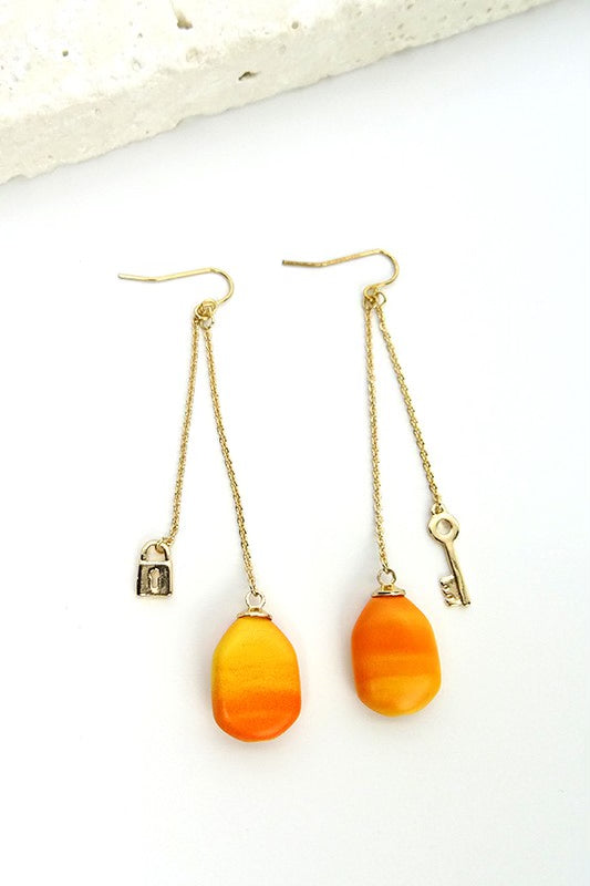 Orange Charm Drop Earrings