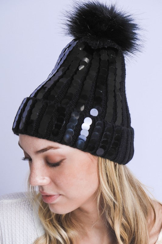 Sequin Pom Beanie