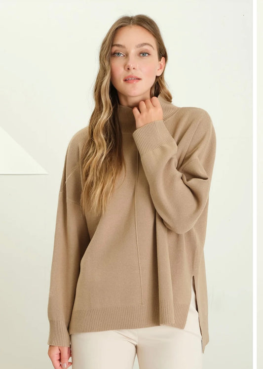 Mock Neck Exposed Seam Sweater