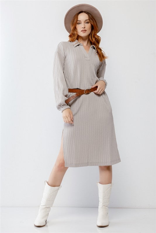 Collared V-Neck Midi Dress