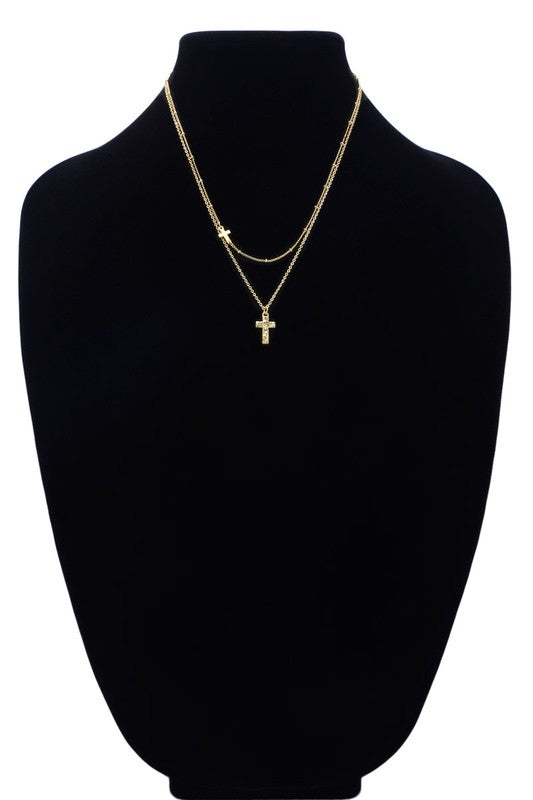 Double Cross Layered Necklace