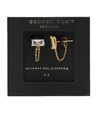 CZ Baguette & Chain Earrings