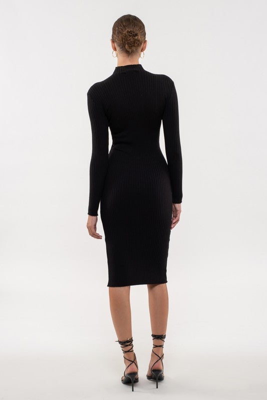Mock Neck Knit Midi Dress
