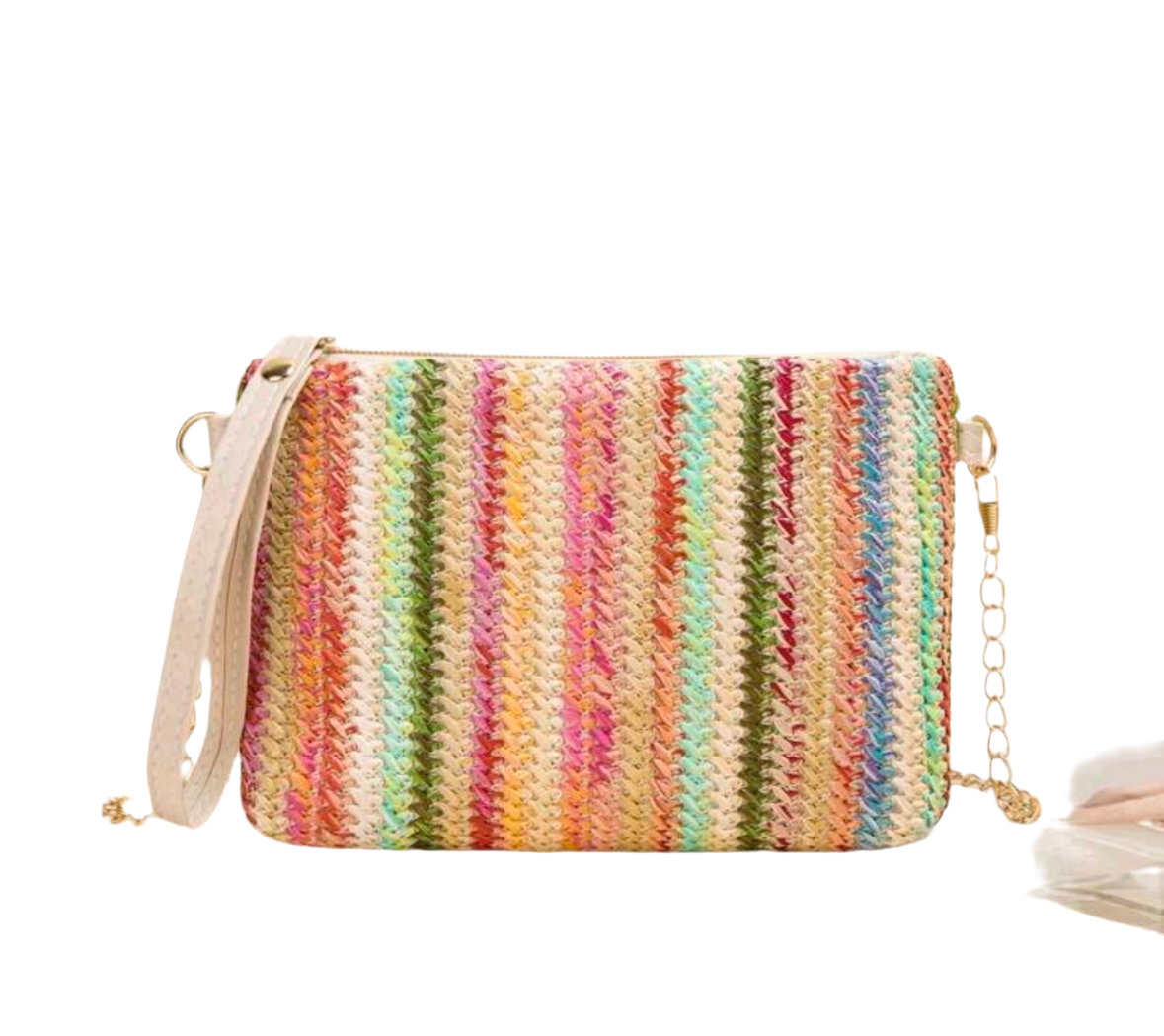 Multi Color Straw Zippered Bag