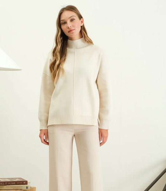 Mock Neck Exposed Seam Sweater