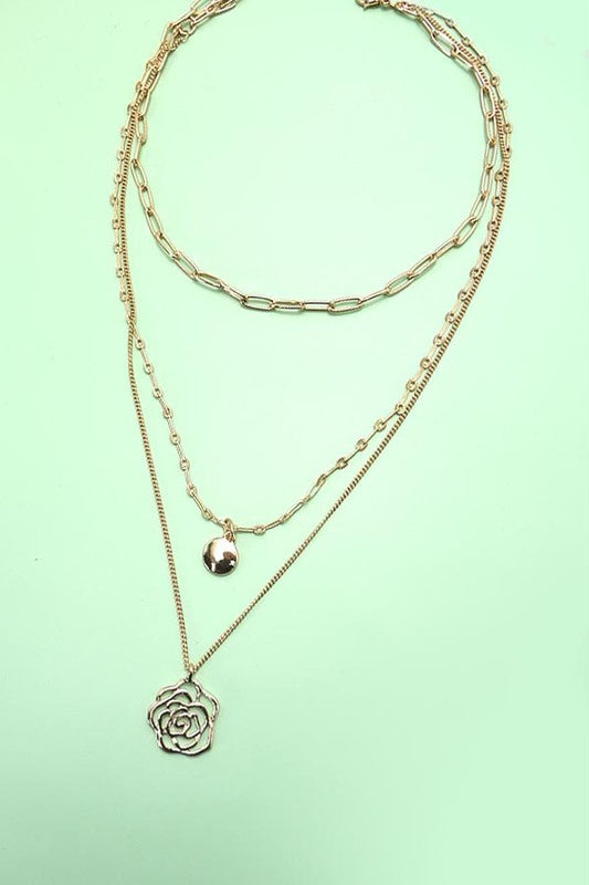 Layered Cut Out Flower Pendant Necklace
