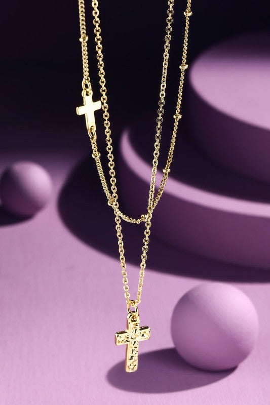 Double Cross Layered Necklace