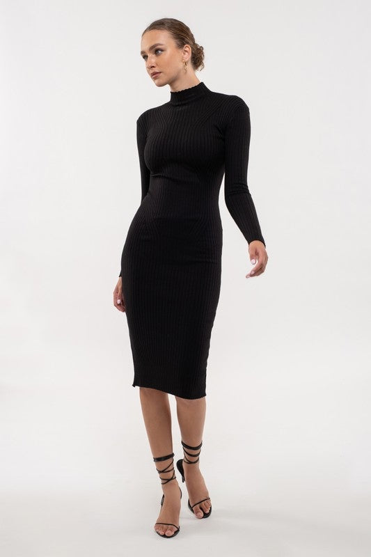 Mock Neck Knit Midi Dress