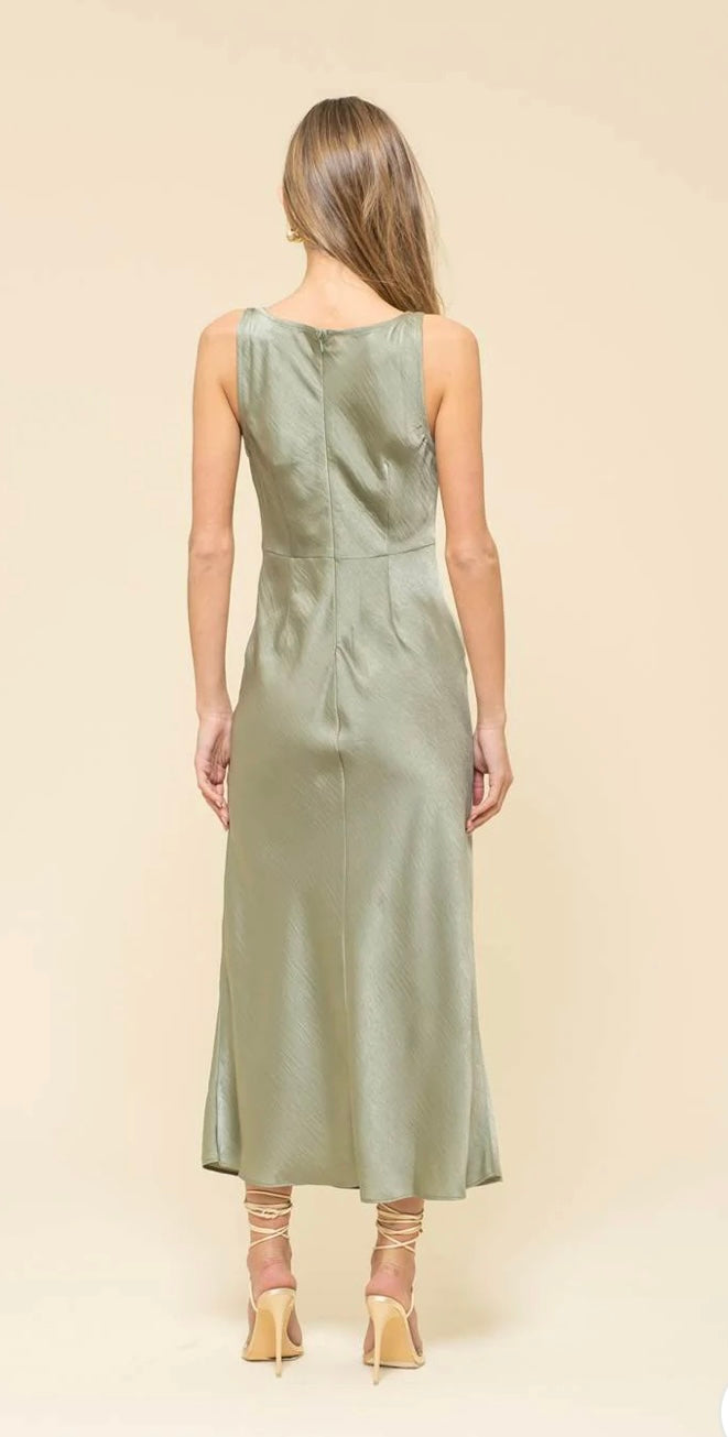 Satin Cowl Neck Midi Dress