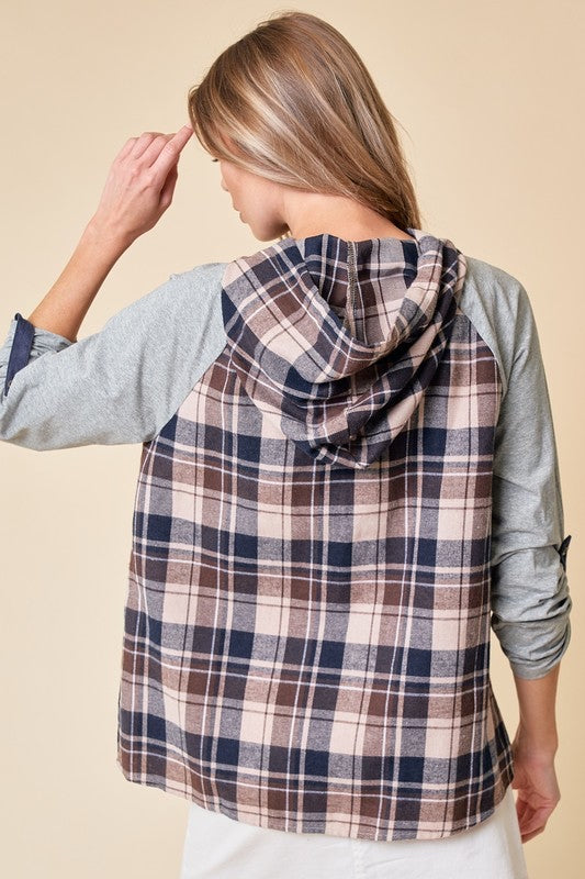 Hooded Plaid Top