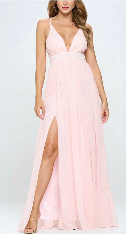 Deep-V Shimmer Maxi Dress