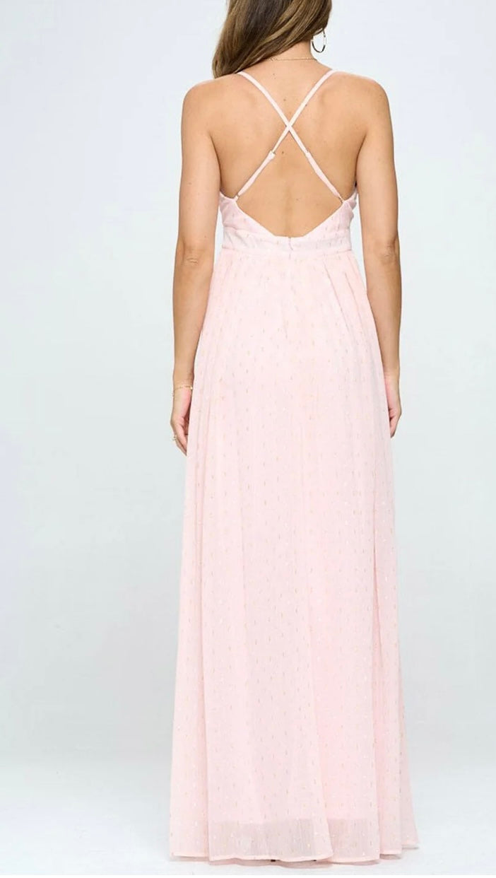 Deep-V Shimmer Maxi Dress