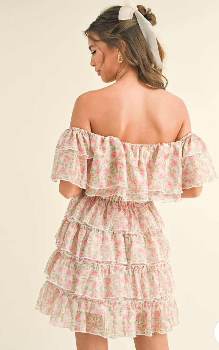 Tiered Off Shoulder Floral Dress