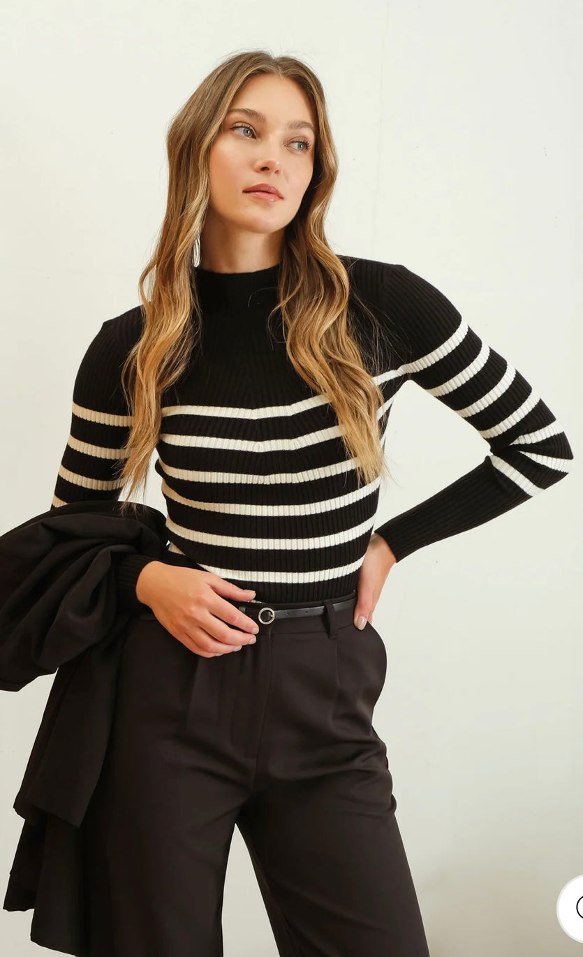 Striped Mock Neck Sweater