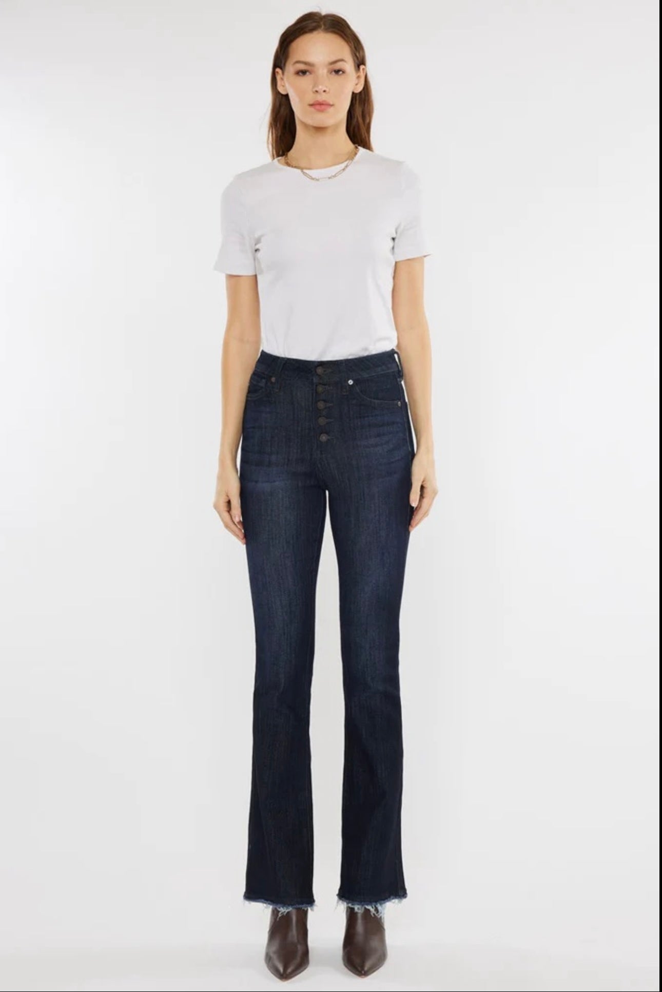 Exposed Button High Rise Denim