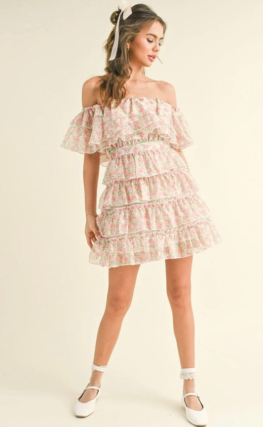 Tiered Off Shoulder Floral Dress