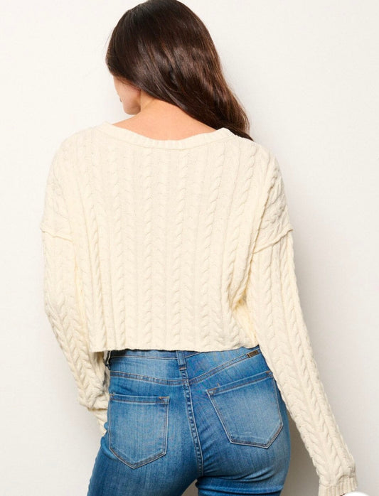 Drop Shoulder Cable Knit Sweater