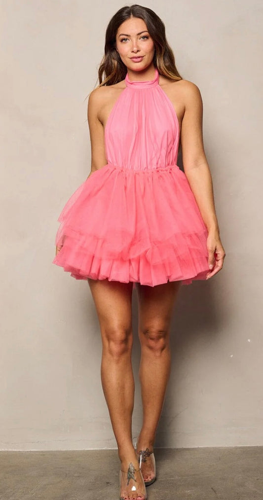 Tulle Open Back Mini Dress