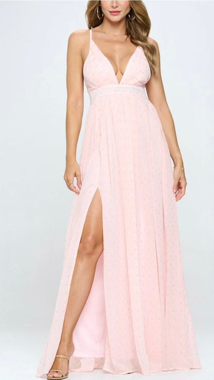 Deep-V Shimmer Maxi Dress