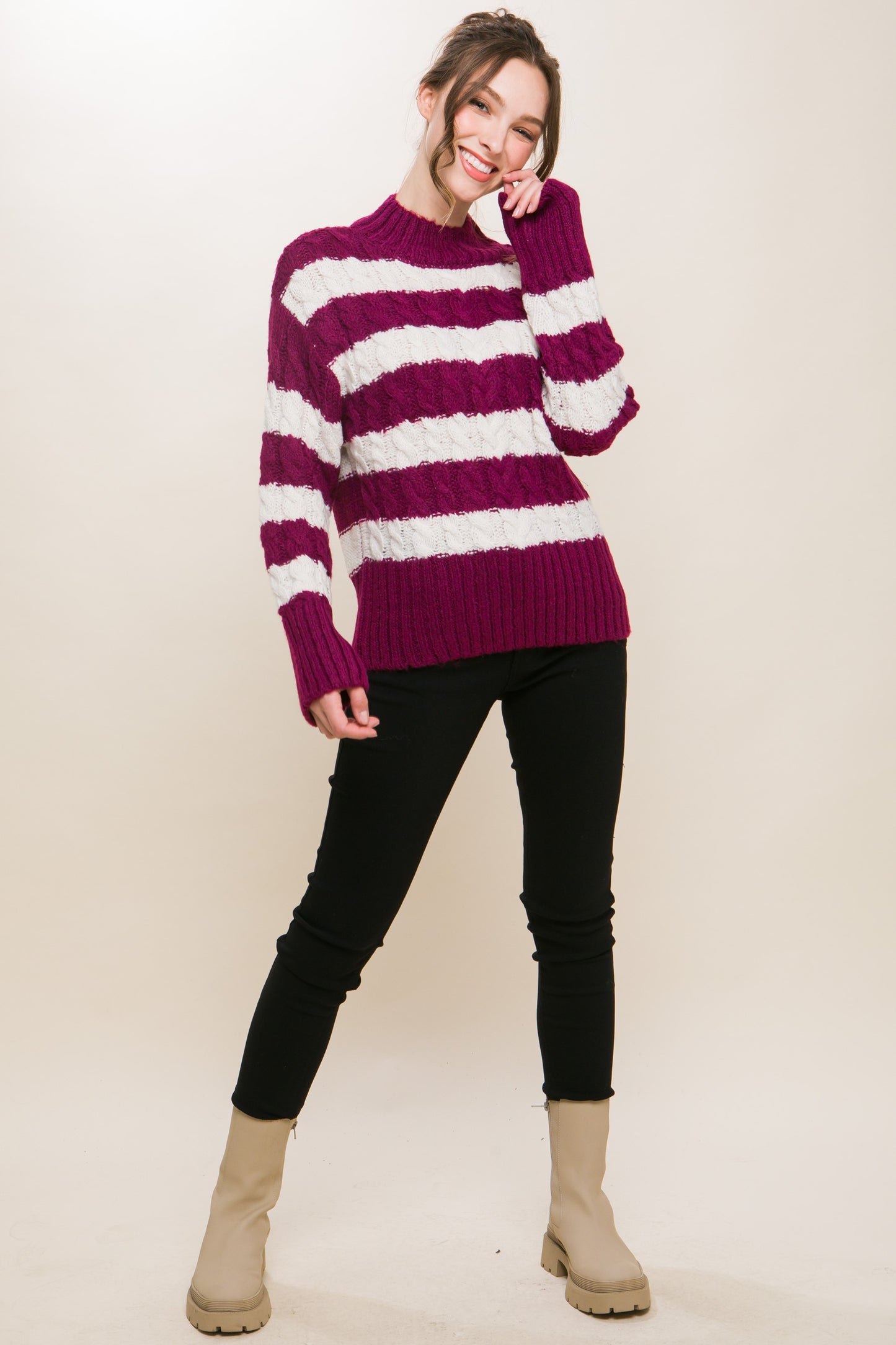 Mock Neck Striped Sweater
