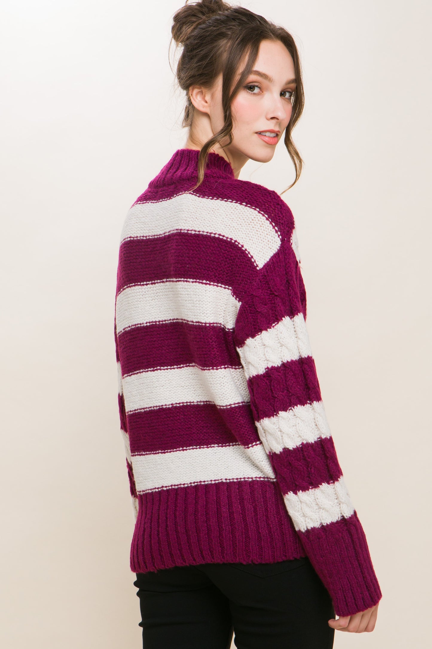 Mock Neck Striped Sweater