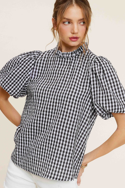 Gingham Puff Sleeve Top