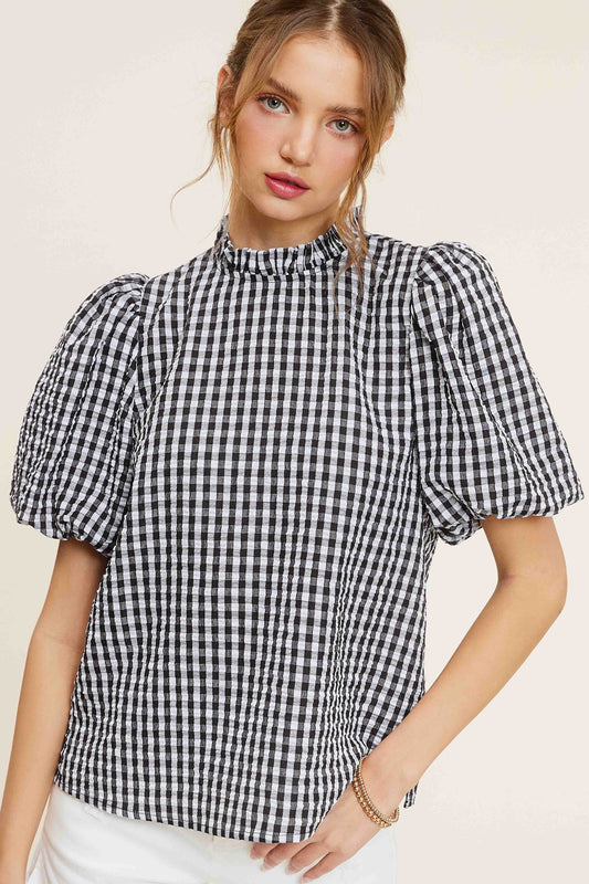 Gingham Puff Sleeve Top