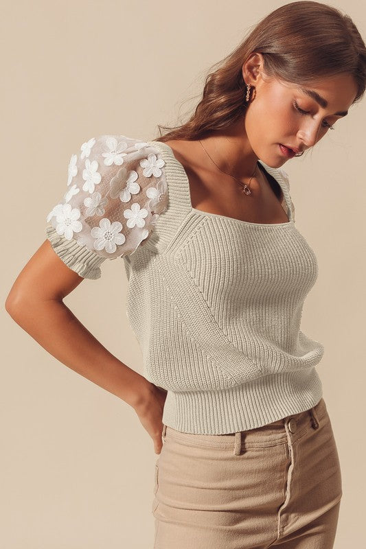 Floral Lace Sleeve Sweater Top