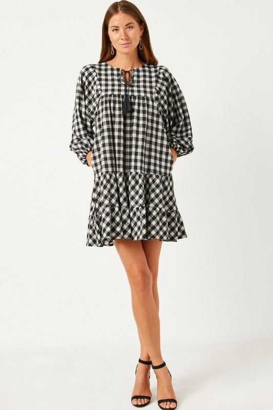 Gingham Neck Tie Dress