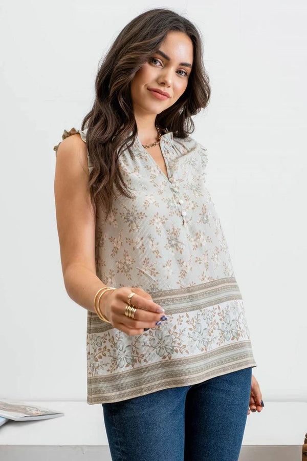 V-Neck Button Detail Top