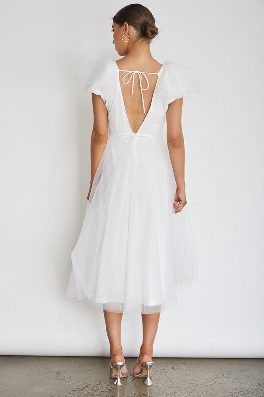 Deep V Tulle Midi Dress *FINAL SALE*