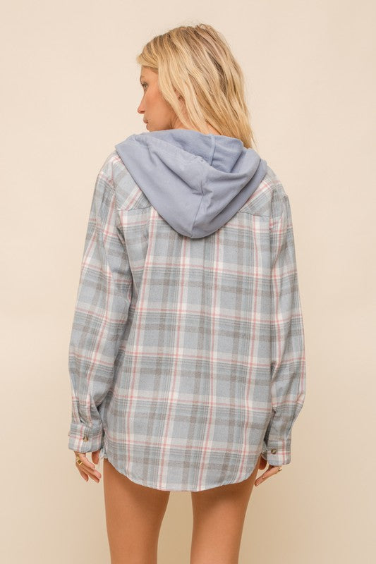 Hooded Plaid Button Down