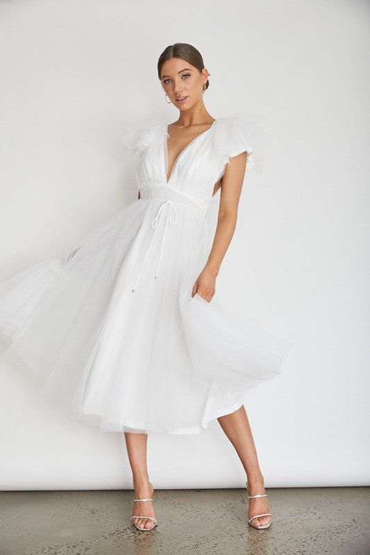 Deep V Tulle Midi Dress *FINAL SALE*