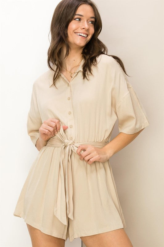 Button Front Tie Romper *FINAL SALE*