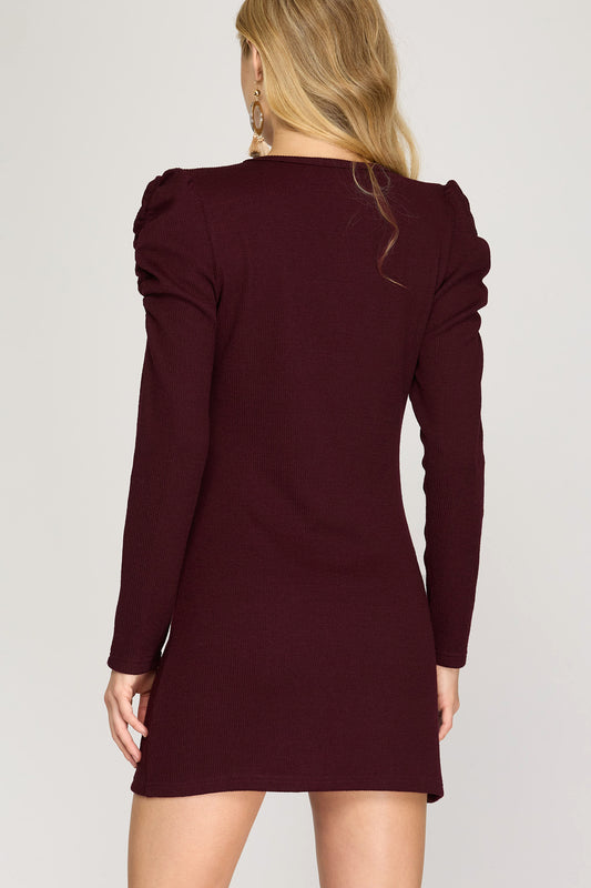 Shirred Sleeve Sweater Dress