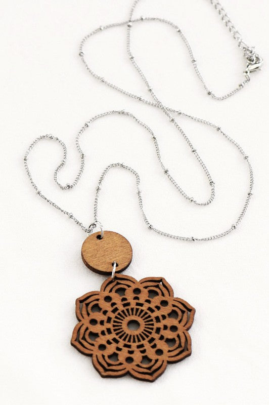 Filigree Wood Pendant Necklace
